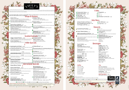 Emily’s Byre Menu